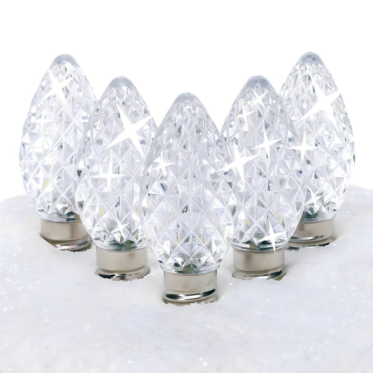 C7 Cool White  LED Christmas Light Bulbs, Faceted, Pack of 25, TWINKLE