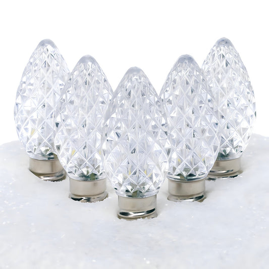 C7 Cool White  LED Christmas Light Bulbs, Faceted, Pack of 25