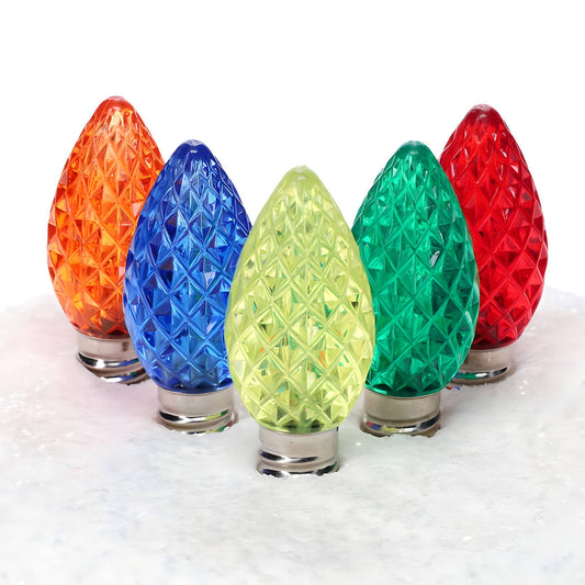 C7 Multicolor LED Christmas Light Bulbs, Faceted, Pack of 25