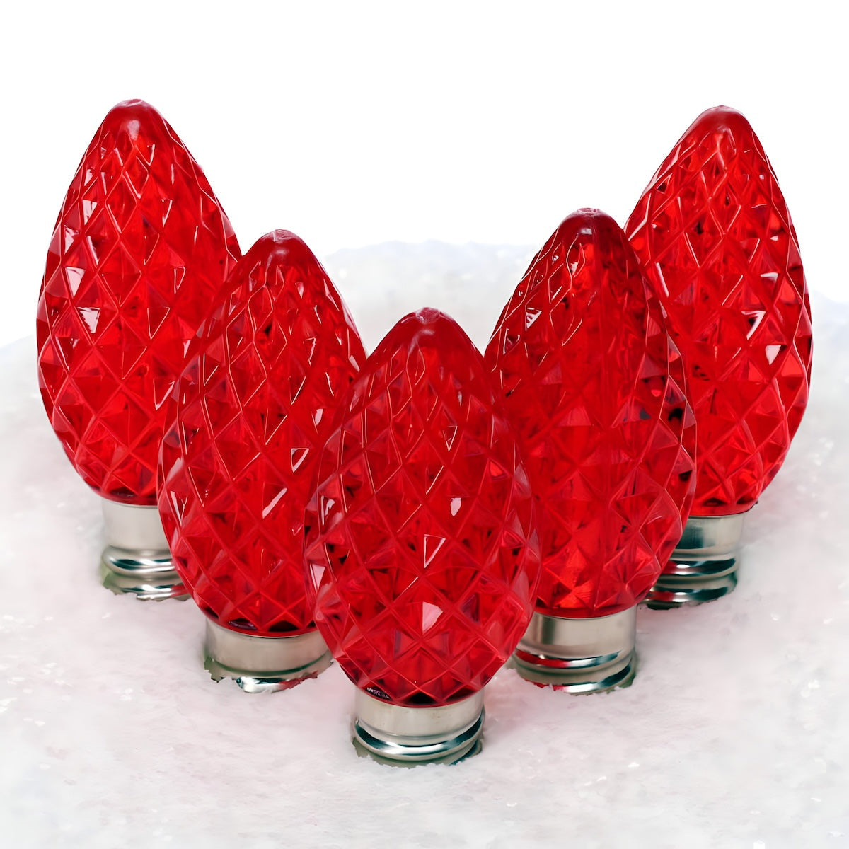 C7 Red LED Christmas Light Bulbs, Faceted, Pack of 25