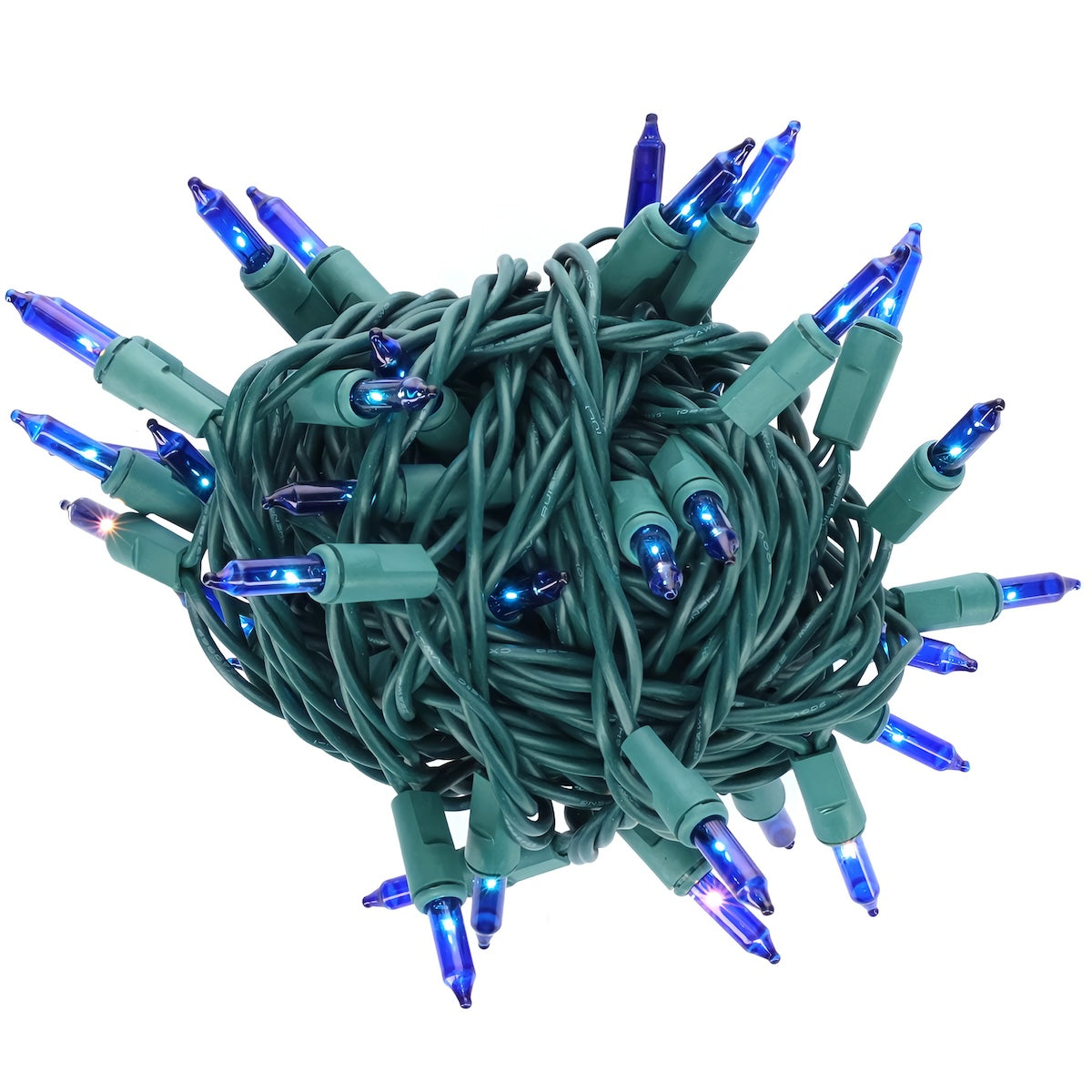 50 Blue Incandescent Mini Lights, Green Wire, 6" Spacing [CLOSEOUT]