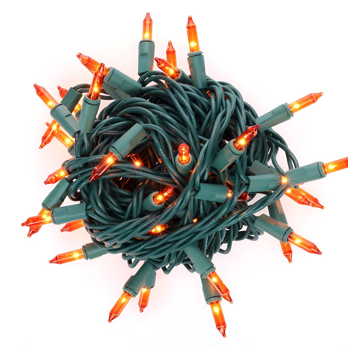 50 Orange Incandescent Mini Lights, Green Wire, 6" Spacing [CLOSEOUT]