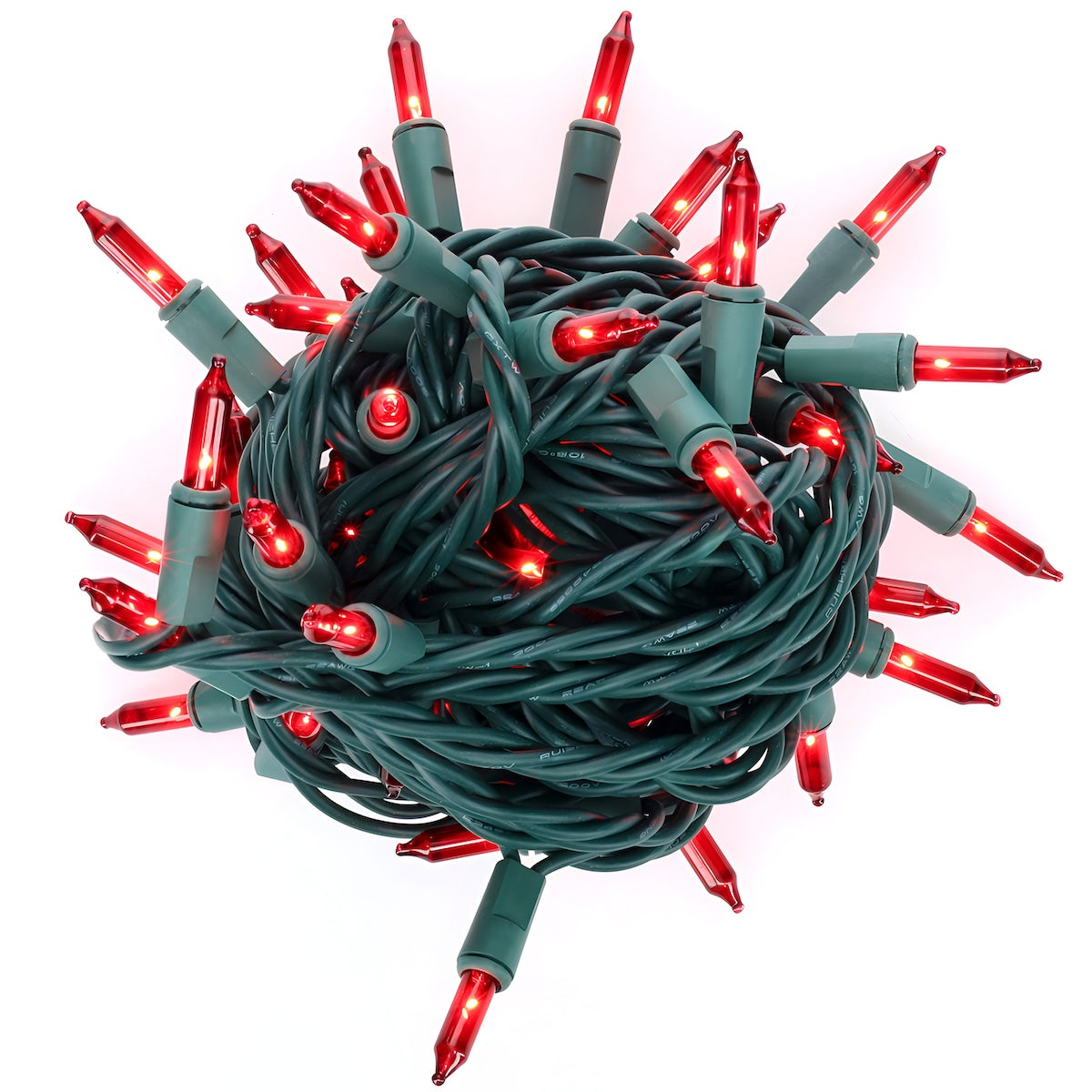 50 Red Incandescent Mini Lights, Green Wire, 6" Spacing [CLOSEOUT]