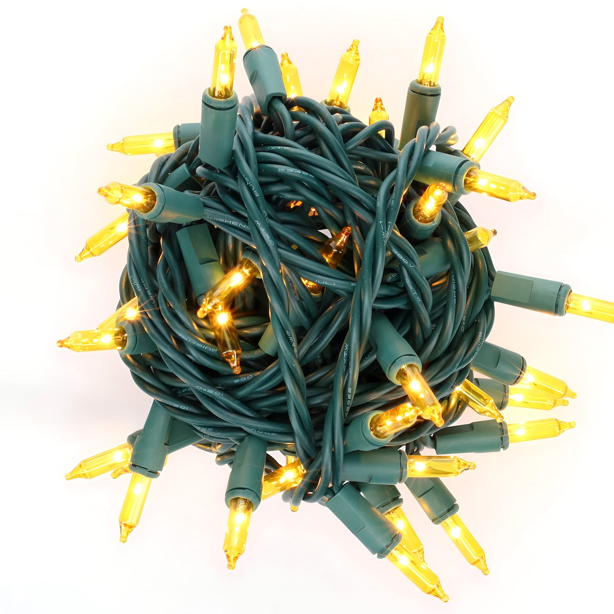 50 Yellow Incandescent Mini Lights, Green Wire, 6" Spacing [CLOSEOUT]