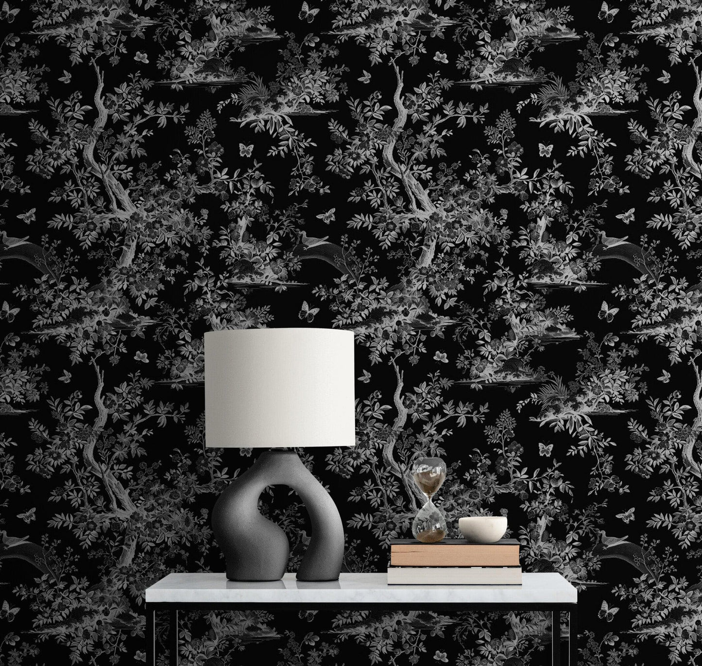 Black and White Toile De Jouy Vintage Wallpaper Mural. #6728