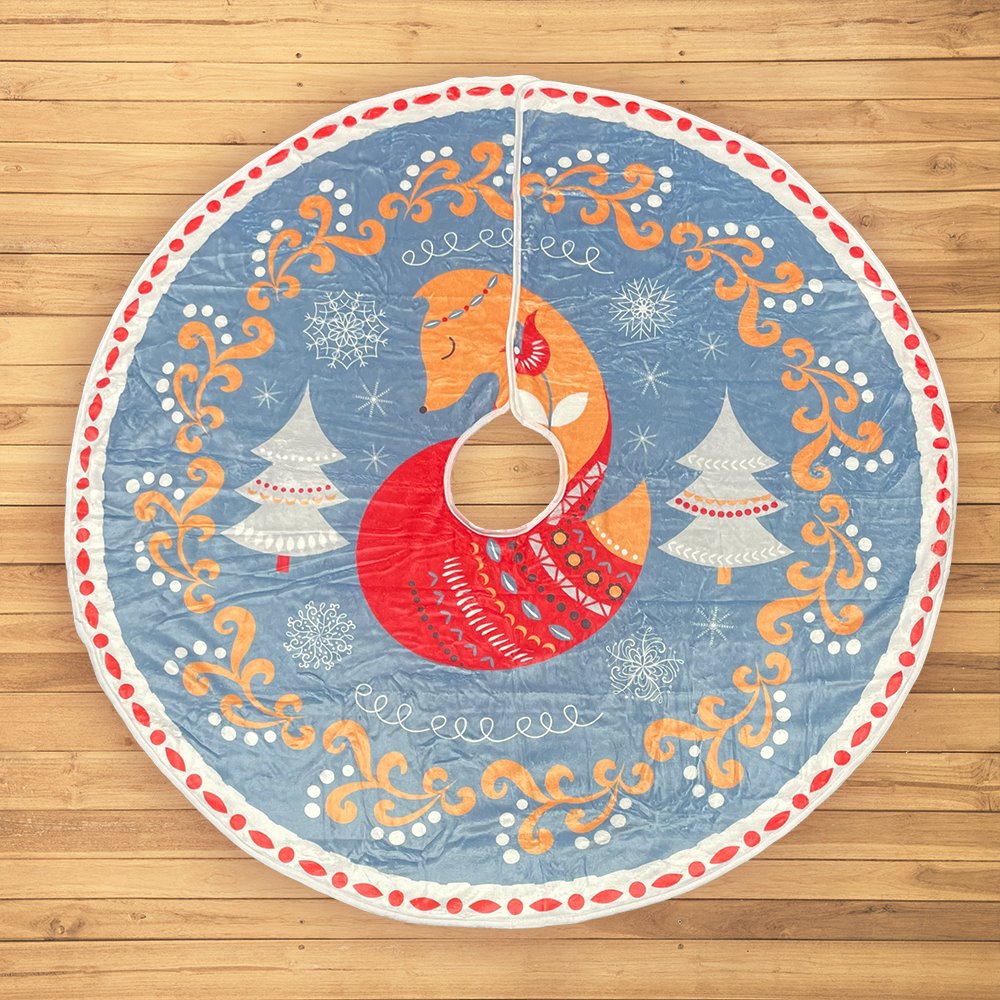 Scandinavian Folk Fox Christmas Tree Skirt