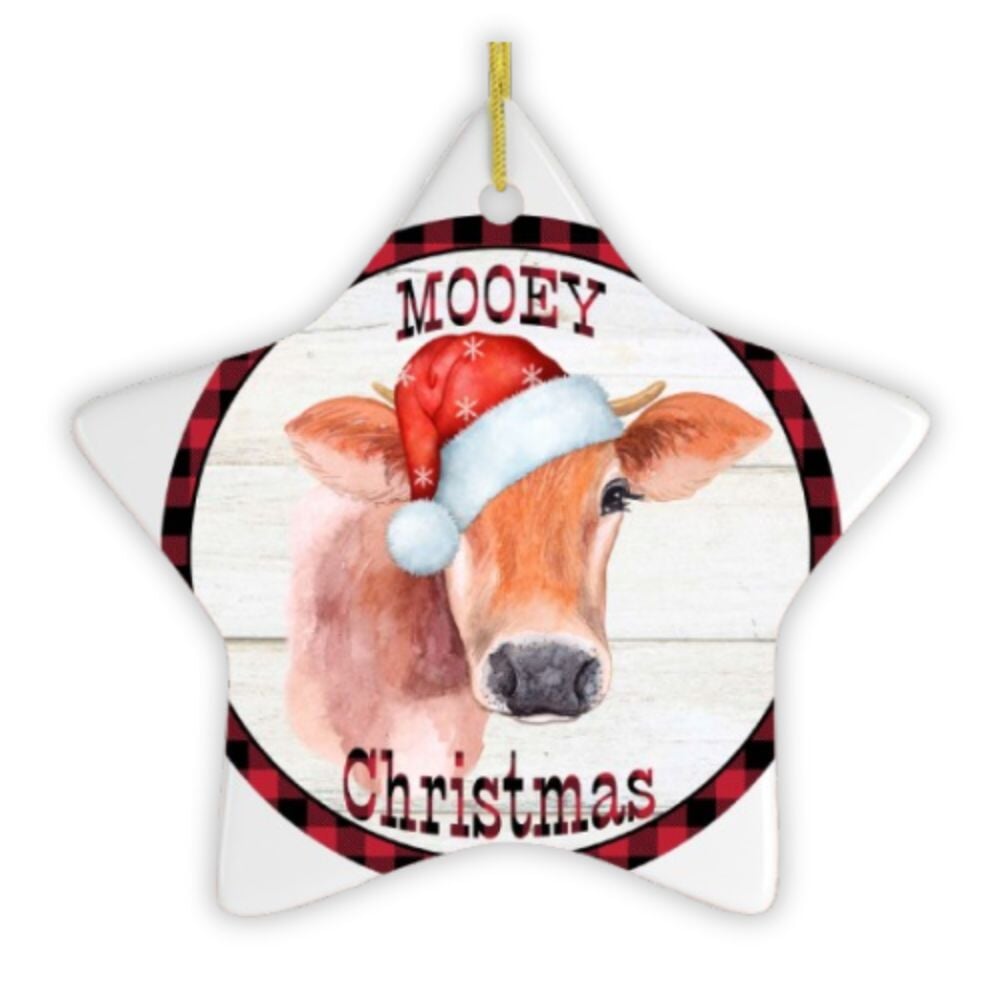 Mooey Christmas Cattle Star Cow Ornament