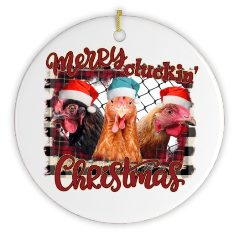 Merry Cluckin Christmas Chicken Ornament