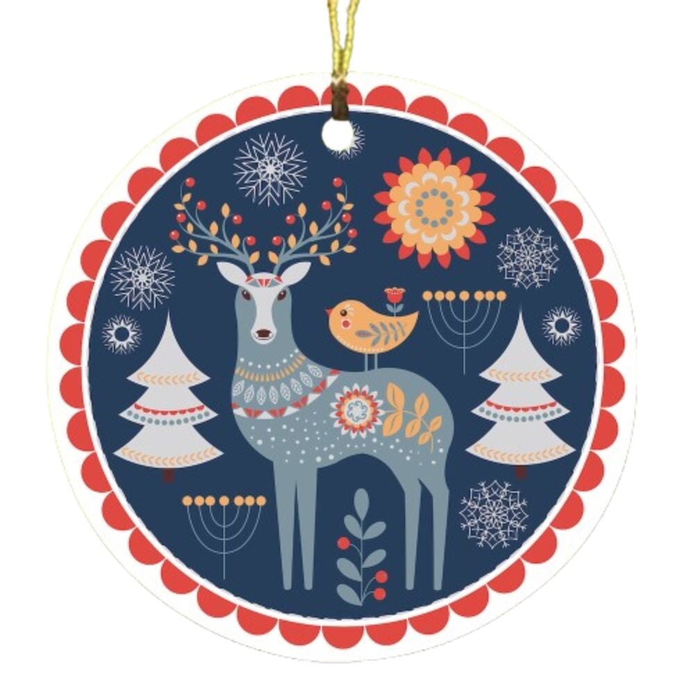 Scandinavian Folk Deer Christmas Ornament, Ethnic Boho Tree Gift