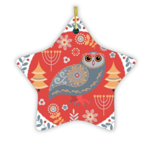 Ethnic Folk Owl Christmas Ornament, Scandinavian Vintage Theme