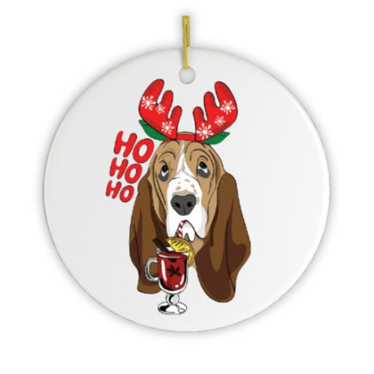 Basset Hound with Mulled Wine Christmas Ornament