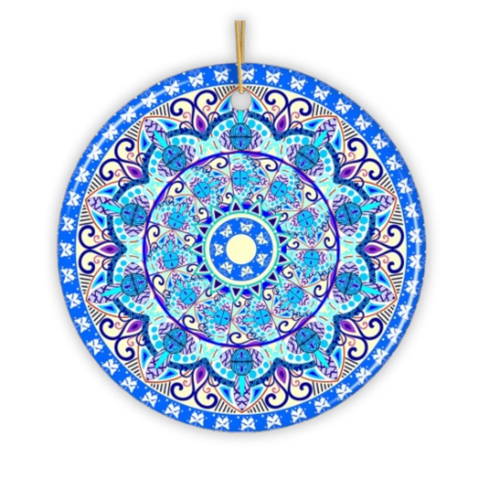 Luminescent Blue Mandala Christmas Ornament, Ethnic Indian Decoration, Hinduism, Buddhism, Jainism