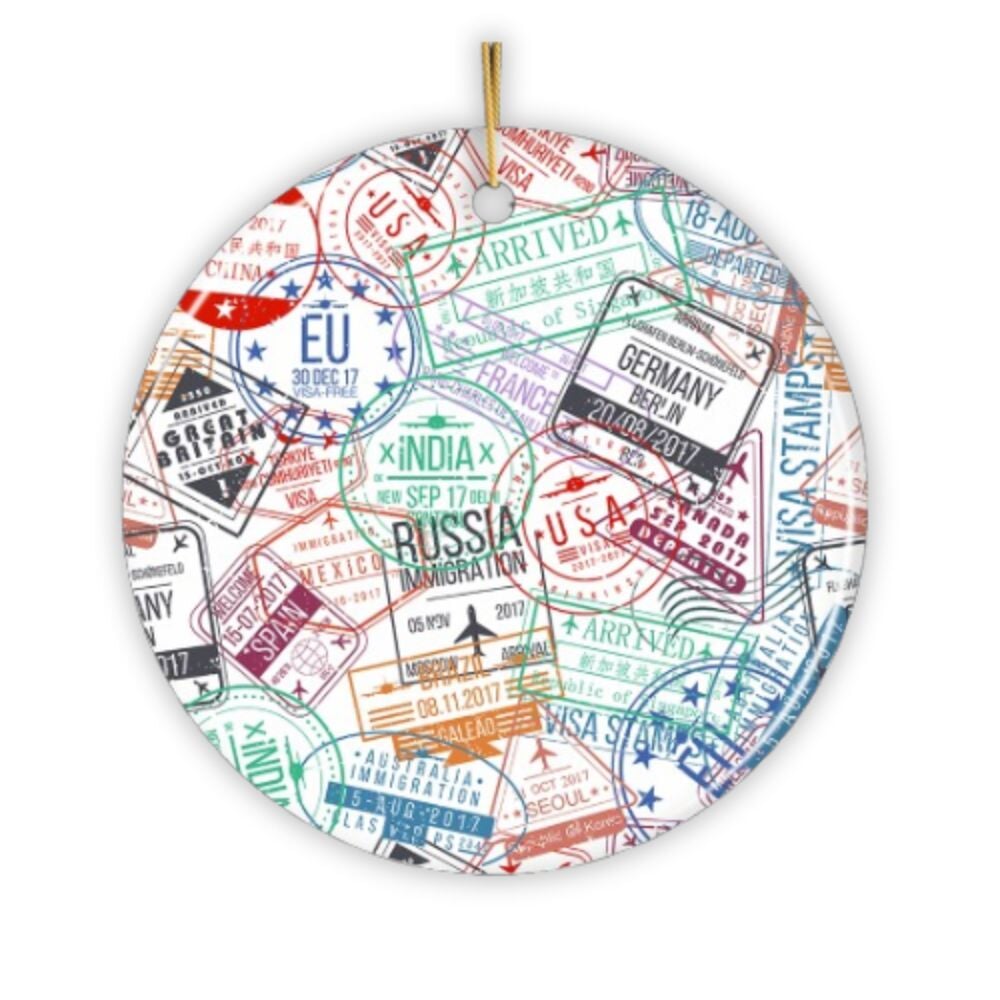 Travel Stamp Pattern Ornament