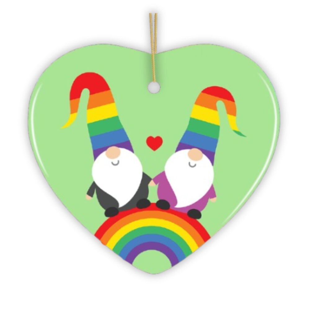 Gay Gnomes on a Rainbow Christmas Ornament