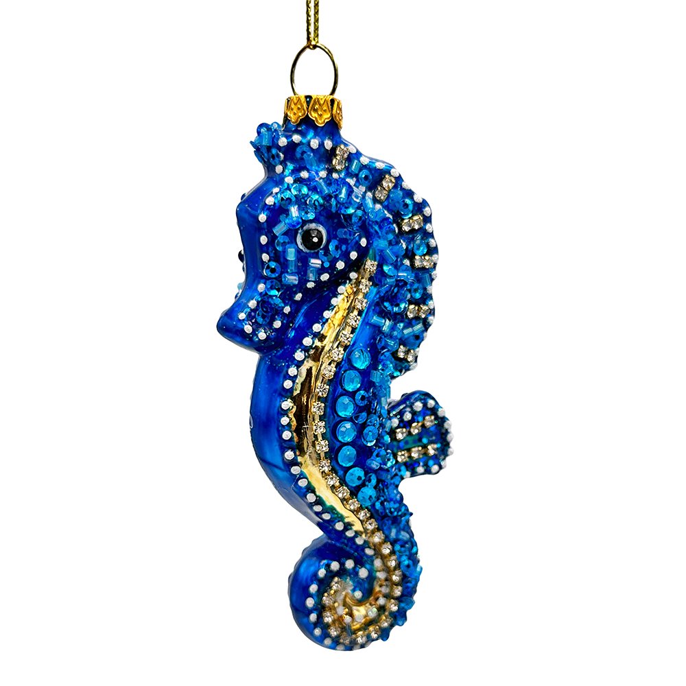 Exotic Seahorse Glass Christmas Ornament, Aquatic Beach Themed Nautical Decor