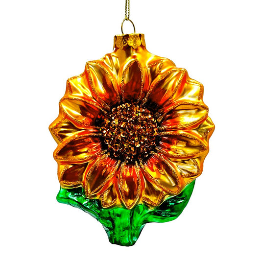 Glossy Charming Sunflower Glass Christmas Ornament, Flower Holiday Decor