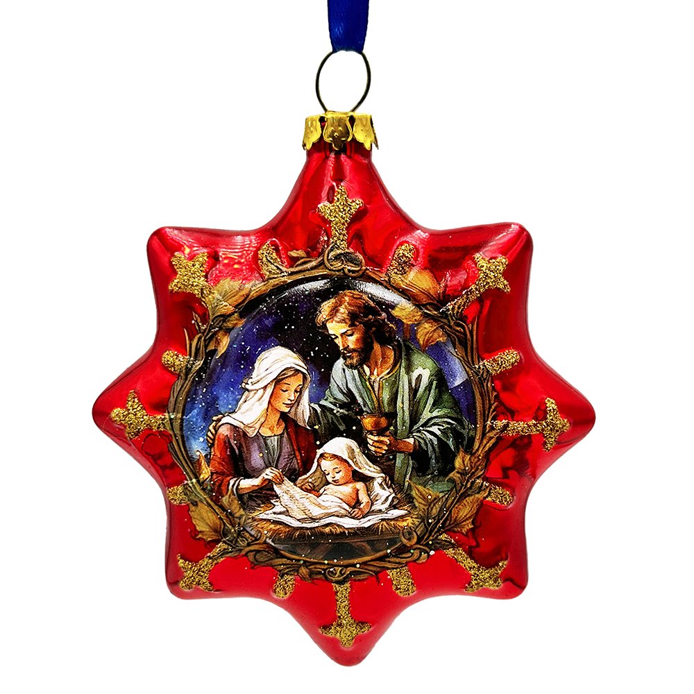 Graceful Nativity Star Glass Christmas Ornament, Unique Christian Religious Decor