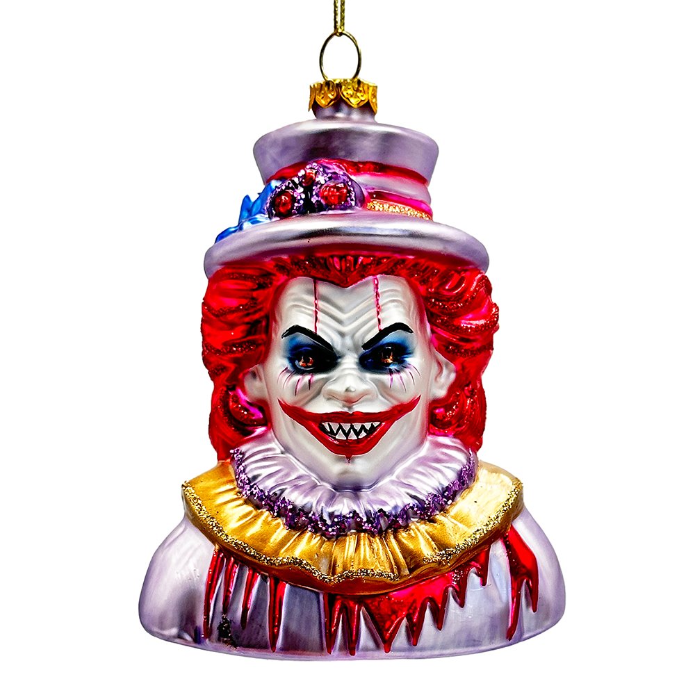 Horror Clown Head Glass Ornament, Gothic Halloween Tree Decor