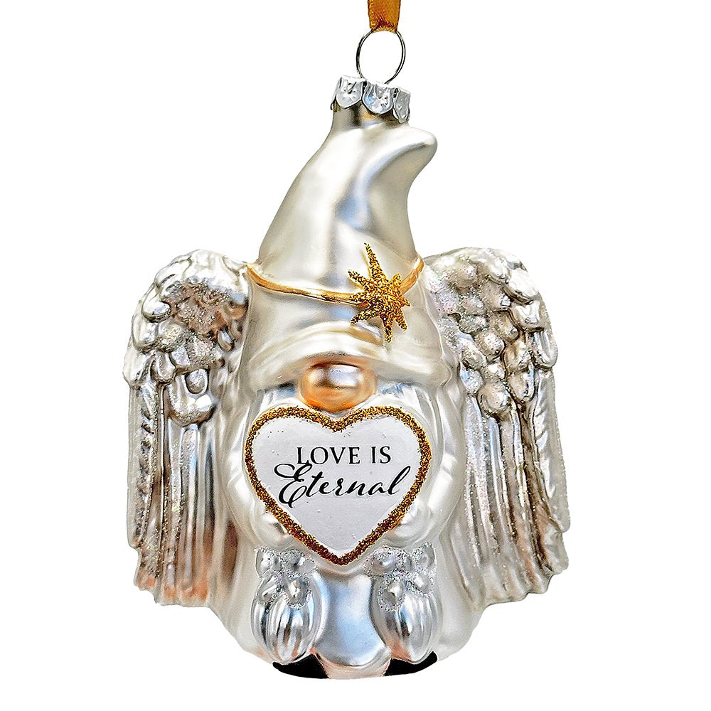 Love is Eternal Angelic Gnome Glass Ornament, White Angel Delicate Sentimental Tree Decoration