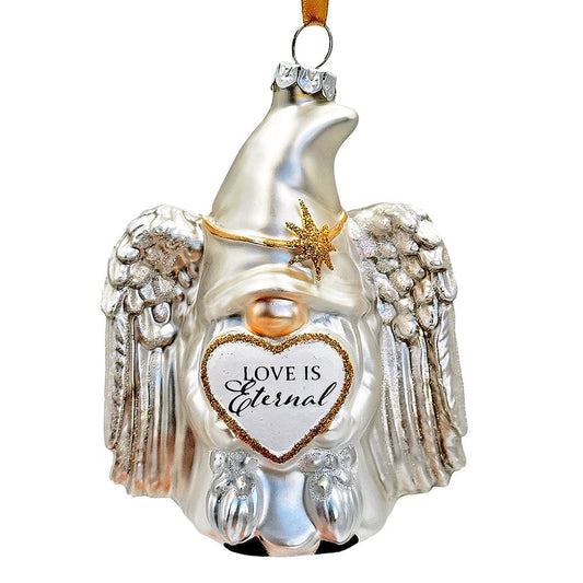 Love is Eternal Angelic Gnome Glass Ornament, White Angel Delicate Sentimental Tree Decoration