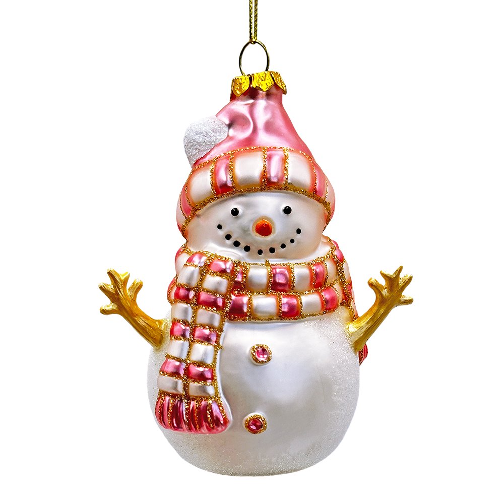 Pink Snowman Glass Ornament, Eclectic Christmas Tree Decor