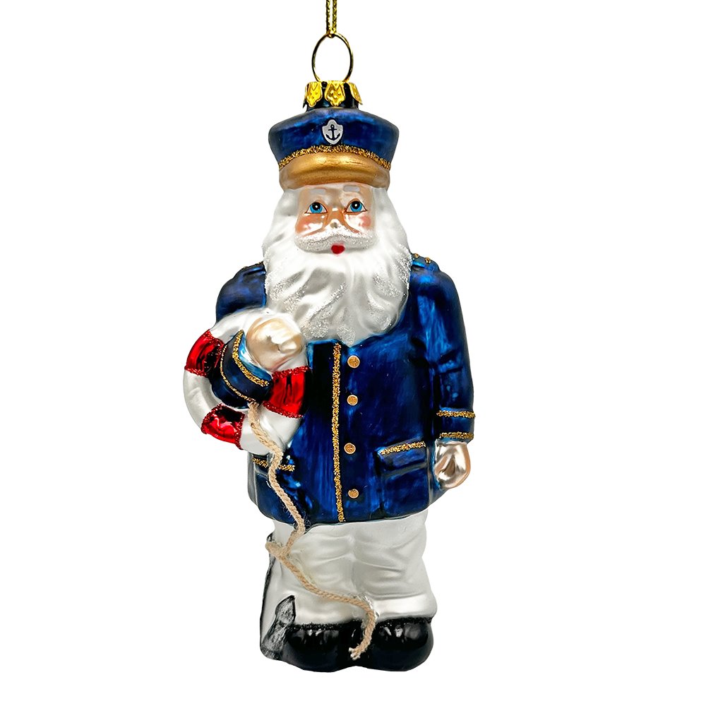 Santa the Ship Captain Glass Ornament, Gift for Boat Commander of the Seas