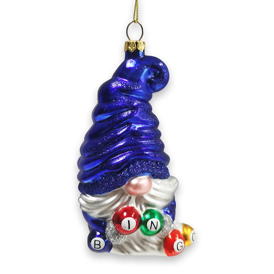 Bingo Gnome Glass Christmas Ornament