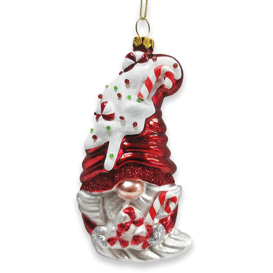 Candy Cane Gnome Glass Christmas Ornament