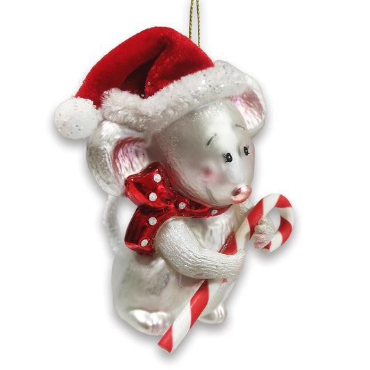 Festive Holiday Mouse Glass Christmas Ornament