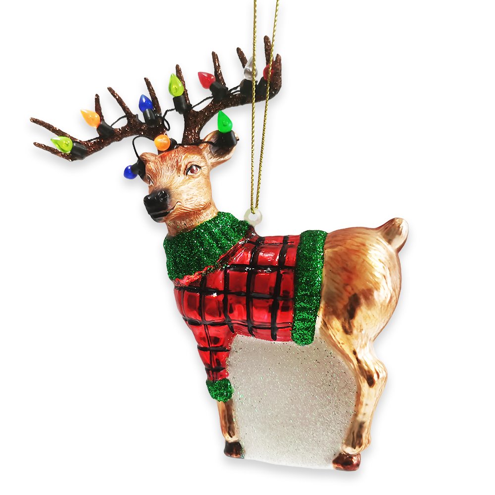 Festive Reindeer Glass Christmas Ornament Figurine