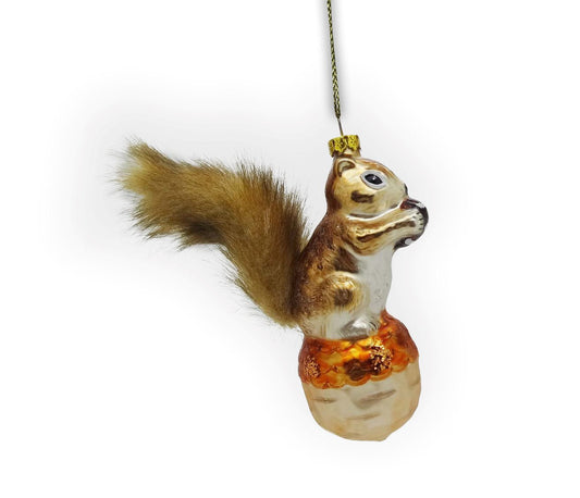 Squirrel and Nut Glass Christmas Ornament