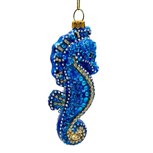 Exotic Seahorse Glass Christmas Ornament, Aquatic Beach Themed Nautical Decor