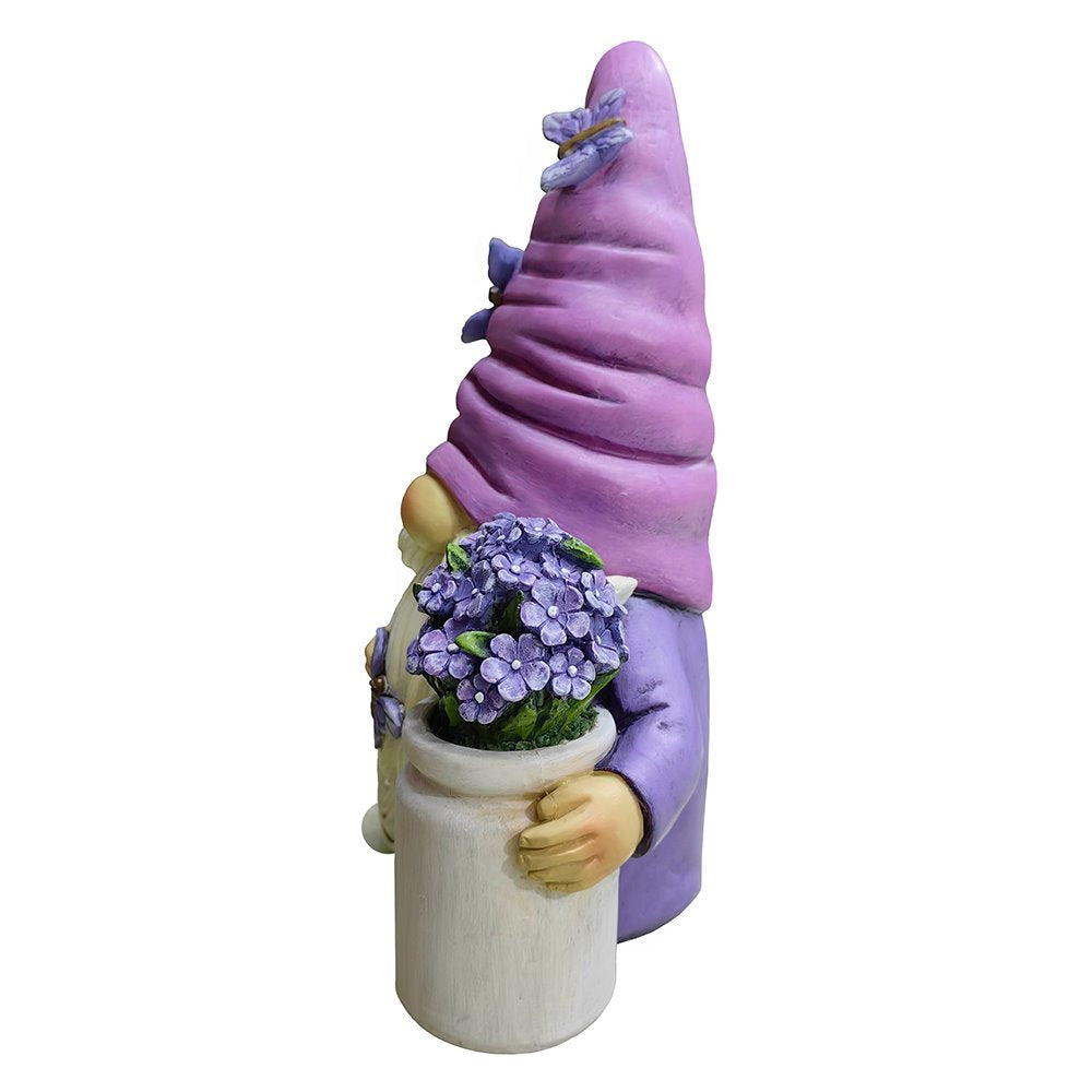 Garden Grace Lavender Gnome Figurine, 10"  Purple Home Decor Statue with Butterflies and Flowers