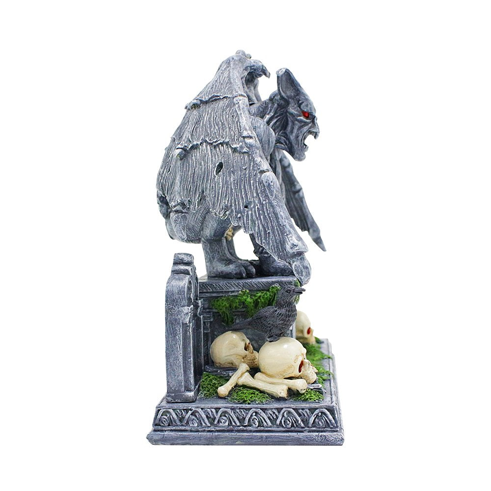 Grave Guardian Gargoyle Figurine, 7" Solar Powered Gothic Halloween Garden Statue