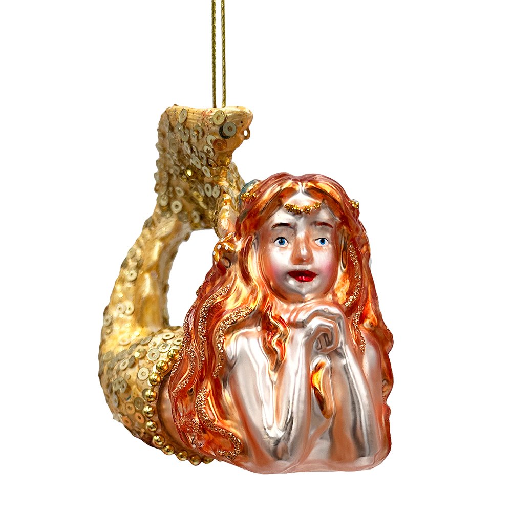 Mesmerizing Mermaid Glass Ornament, Beachy Sea Goddess Holiday Decor