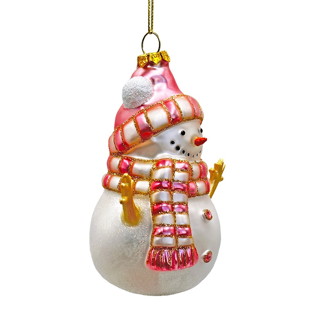 Pink Snowman Glass Ornament, Eclectic Christmas Tree Decor