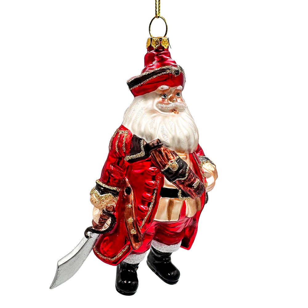 Santa Pirate Glass Christmas Ornament, Sea Sailer Bandit Unique Tree Decor