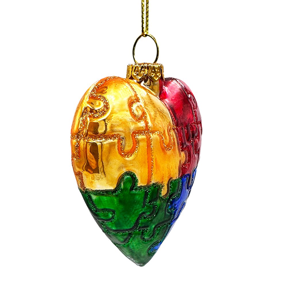 Sentimental Autism Heart Puzzle Glass Christmas Ornament, Autistic Child Parent Gift