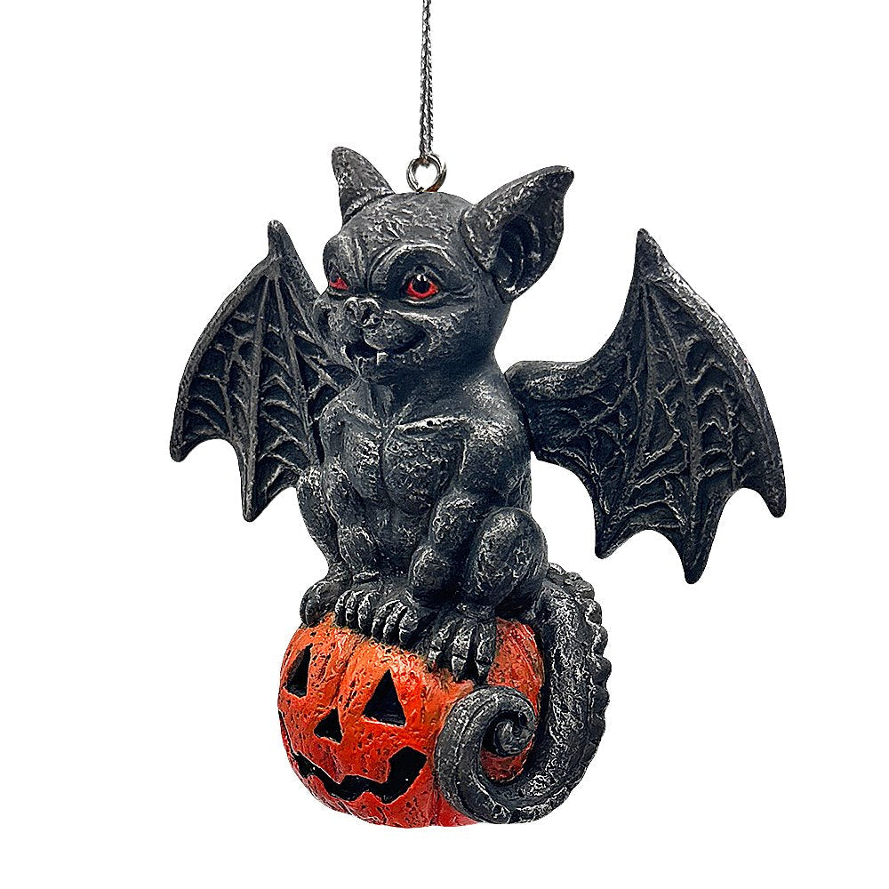 Spooky Gargoyle on a Pumpkin Ornament, Goth Halloween Themed Tree Decor