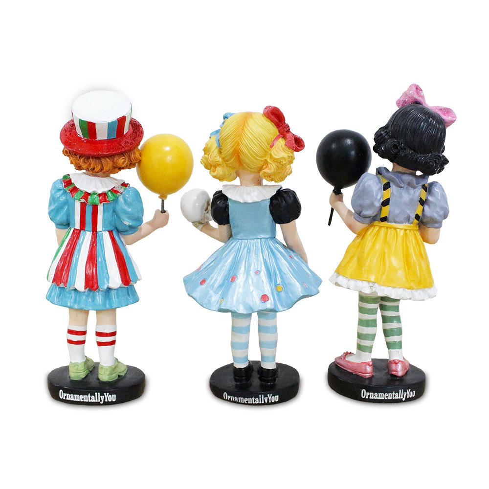 Spooky Victorian Masquerade Girl Trio, 6" Trick or Treat Clown Figurines and Hauntingly Elegant Halloween Decor