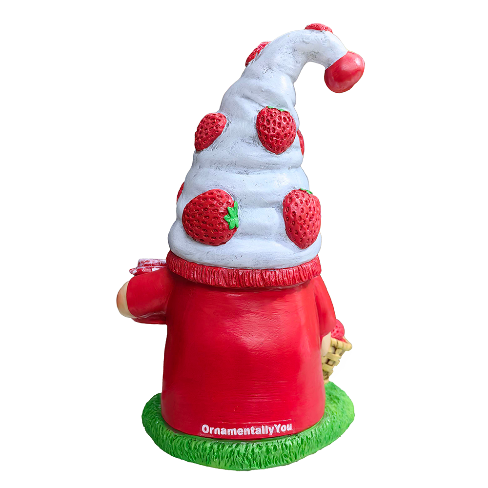 Charming Homestead Strawberry Gnome Garden Statue, 9.5" Farmhouse Style Unique Fruit Home Decor