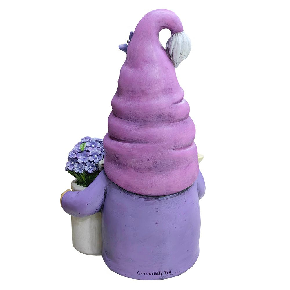 Garden Grace Lavender Gnome Figurine, 10"  Purple Home Decor Statue with Butterflies and Flowers