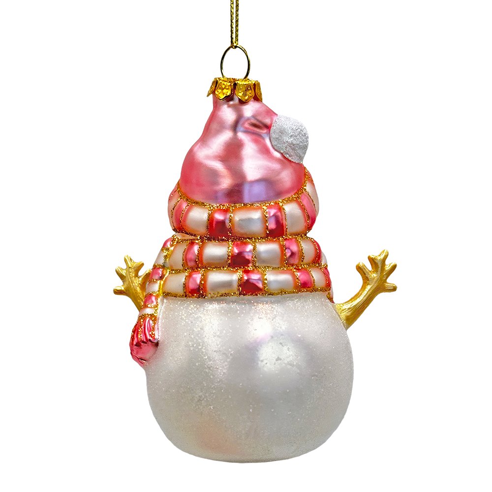 Pink Snowman Glass Ornament, Eclectic Christmas Tree Decor