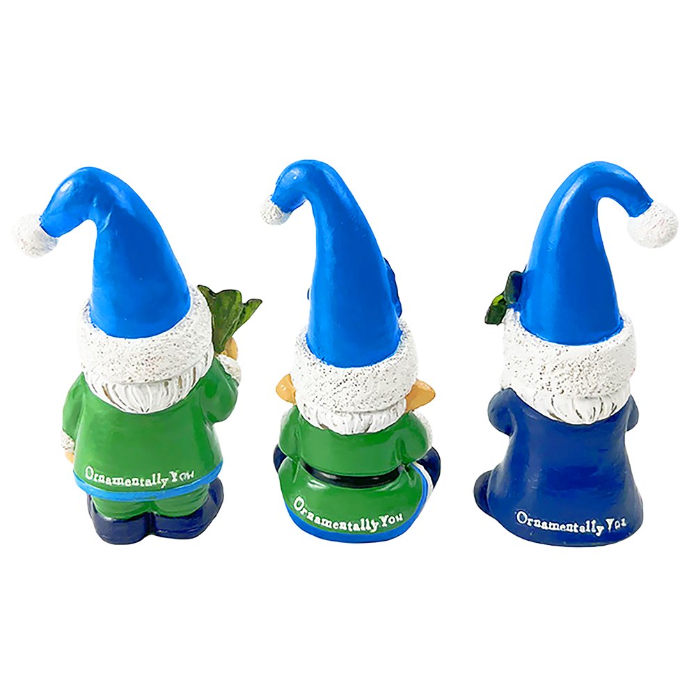 Sky Blue Hat Festive Holiday Gnome Set of Three Miniature Christmas Tabletop Figurine Statues