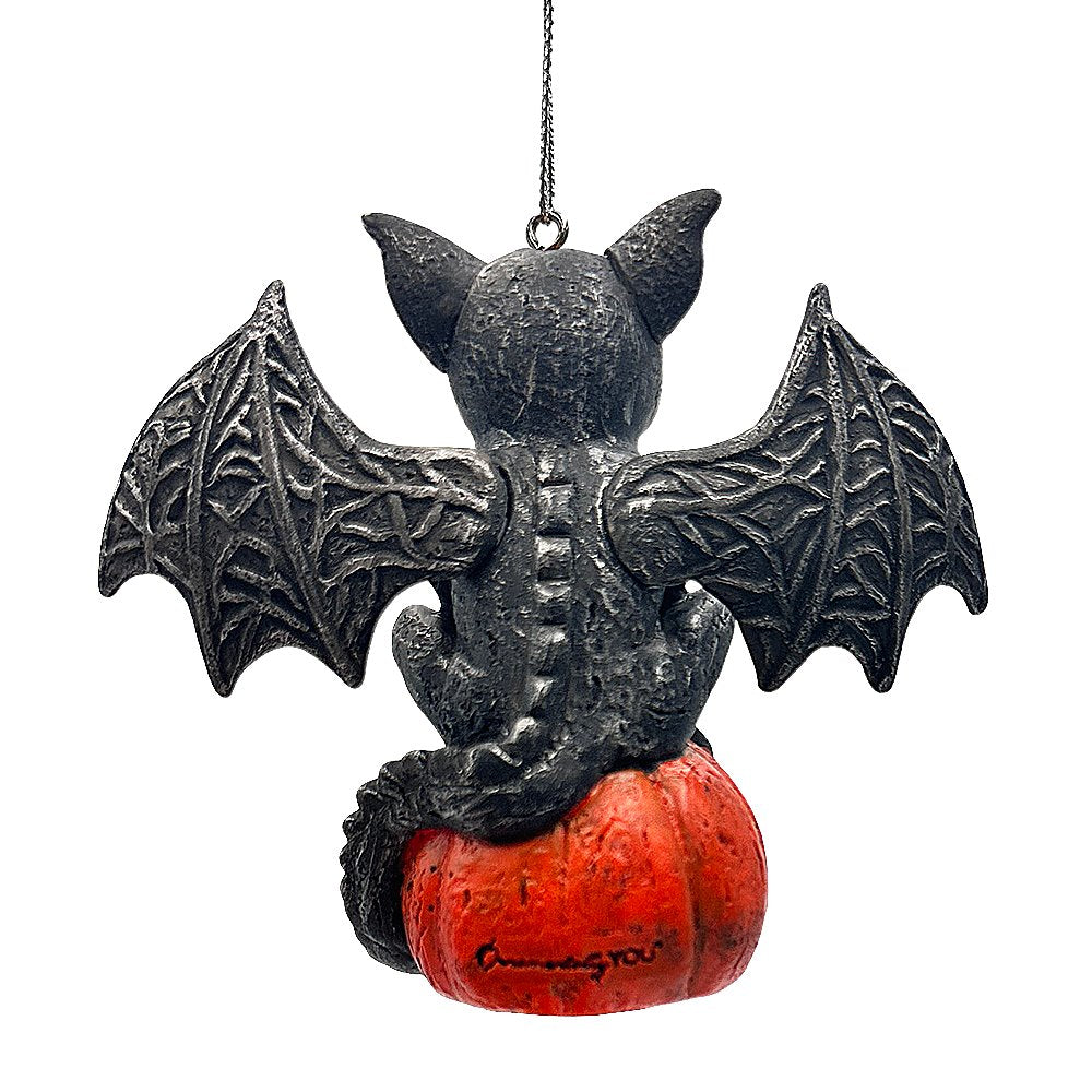 Spooky Gargoyle on a Pumpkin Ornament, Goth Halloween Themed Tree Decor