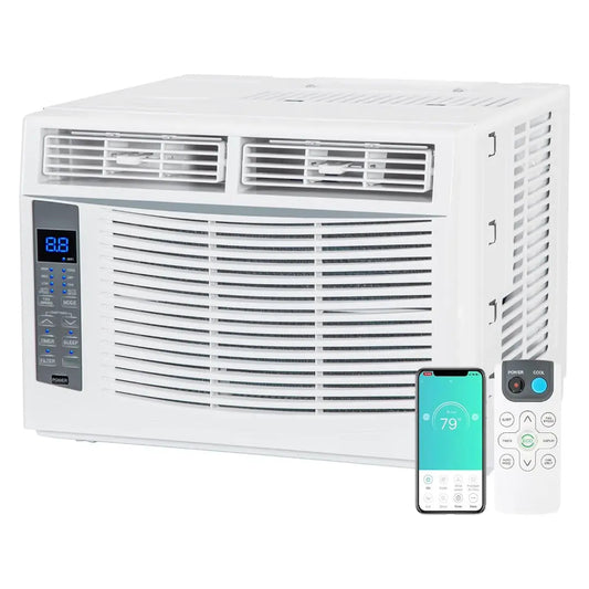 WiFi Enabled 6,000 BTU Window Air Conditioner, Smart Window AC Unit with Remote, Energy Saving, Easy Install Kit, Cools up to 250 Square Feet