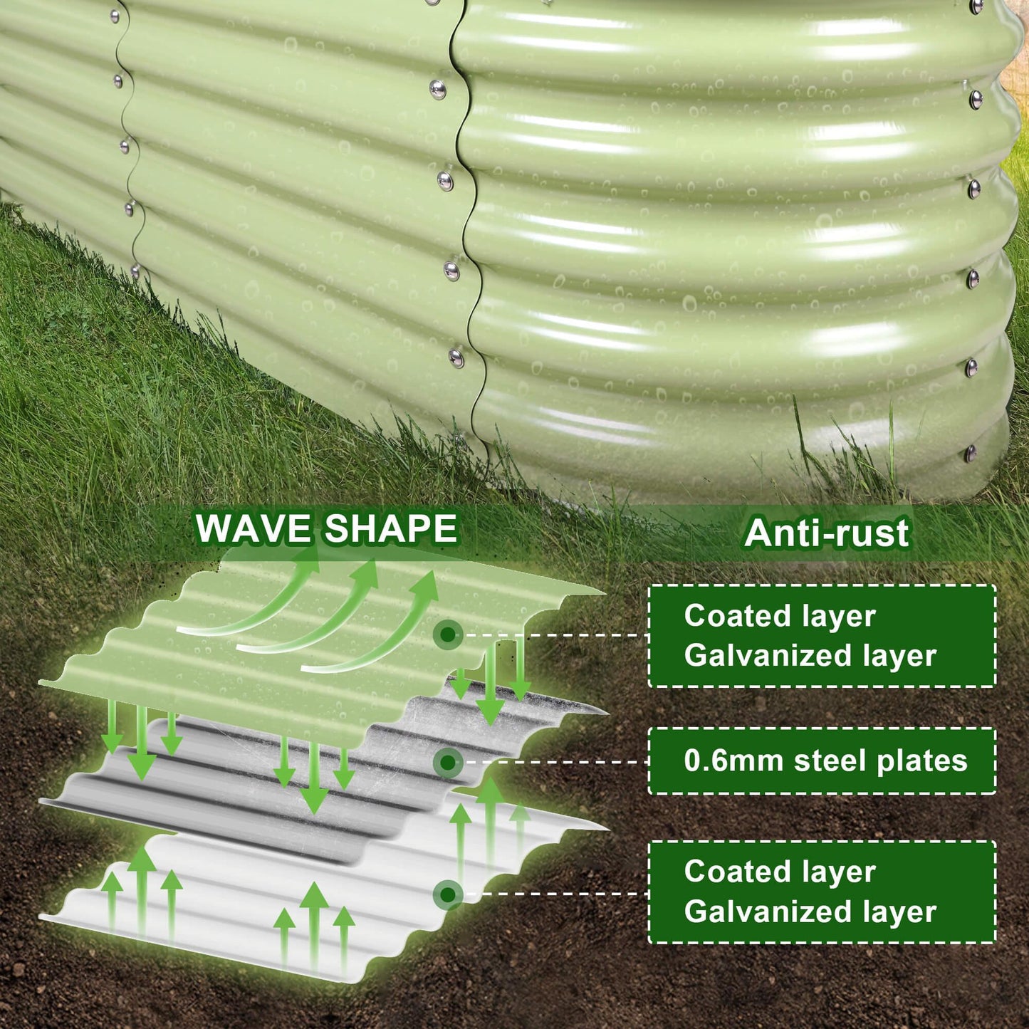 Olle 4-Style Modular Galvanized Raised Garden Beds, Sage Green [Build 1 of 4 Configurations]