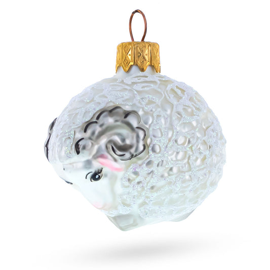 White Curly Ram Mini Glass Christmas Ornament