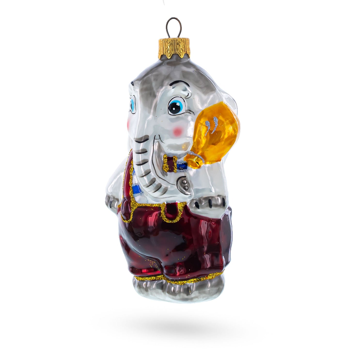 Baby Elephant Wearing Pants Mini Glass Christmas Ornament