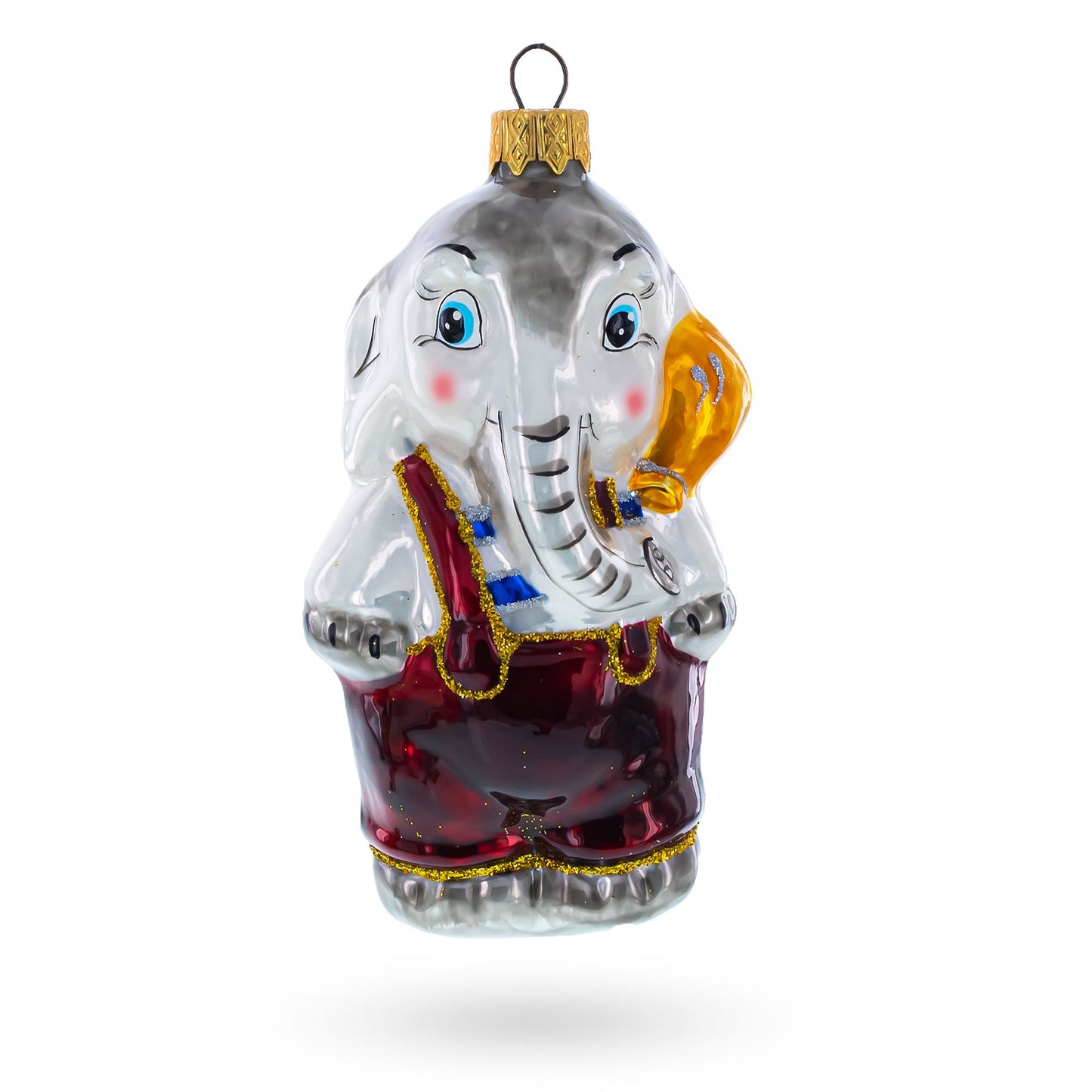 Baby Elephant Wearing Pants Mini Glass Christmas Ornament